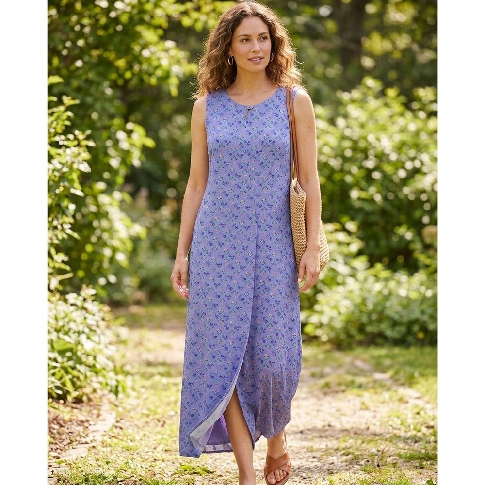 Vintage 90s April Cornell Maxi Dress Sz M Blue Ditsy Floral Grunge Feminine